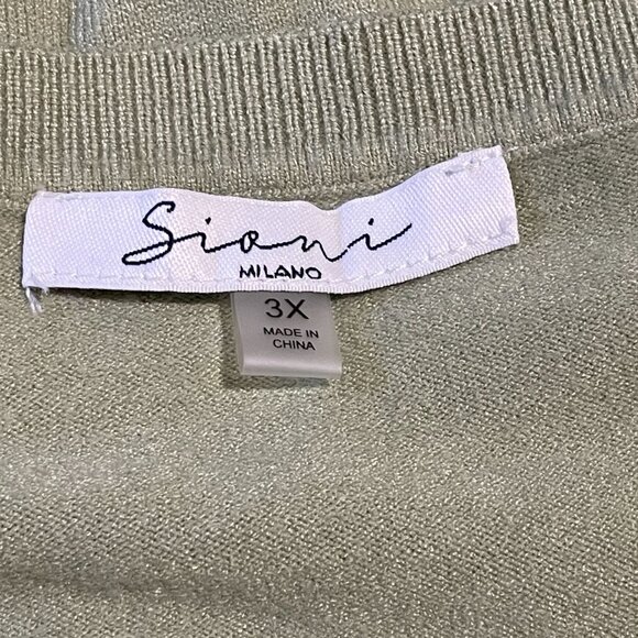 SIONI Milano Long Sleeve Lace Trim Lightweight Sweater, Sage - 3X - Picture 7 of 8